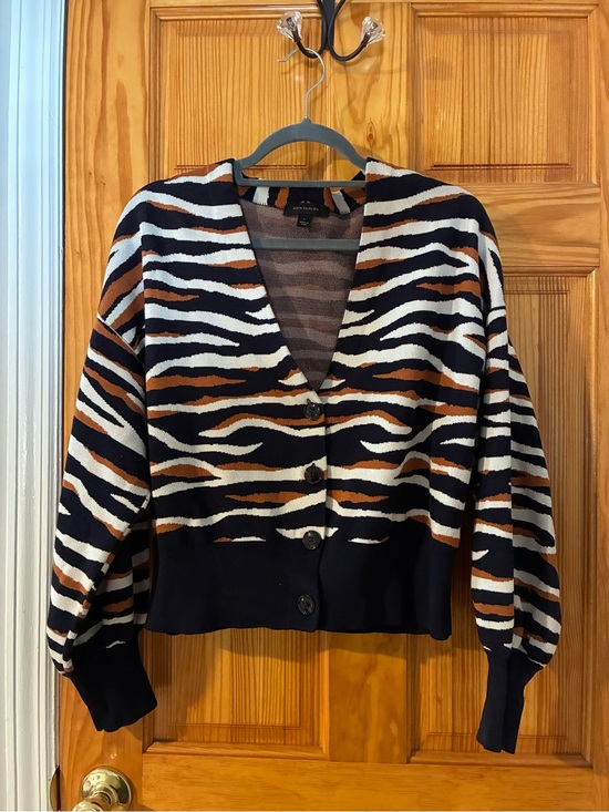 Ann Taylor Sweaters - Ann Taylor Zebra-Print V-Neck Cardigan - Black, White & Brown
